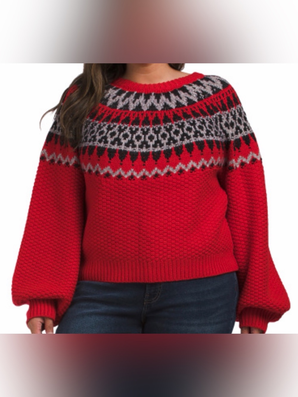 Draper James Women Size L Fair Isle Chunky Knit Sweater Lychee Combo Red